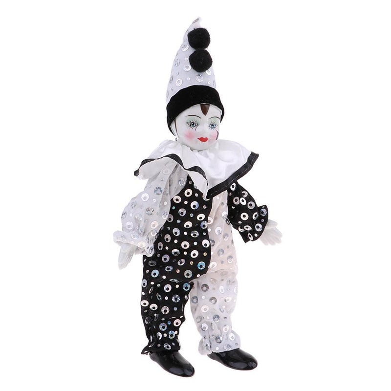 DYNWAVE 9inch Clown Doll - can Sitting & Standing, Hand Painted Harlequin Doll Display Decoration,Valentin Gift - Image 1